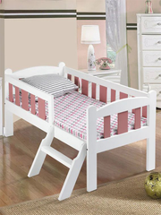 Rondo Kids Bed in White with Pink Stirpes