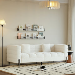 Modern White Boucle Three Seater Sofa