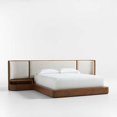Alum Upholstered Double Bed with Side Tables