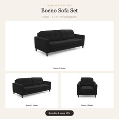 Boeno Sofa Set 3+2+1 in charcoal grey