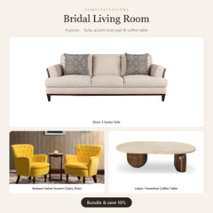 Bridal Living Room Bundle - Sloan sofa, Ambara accent chairs and Lobyn coffee table