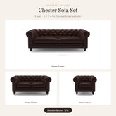 Chester Sofa Set 3+2+1 in chocolate brown leatherite