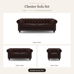 Chester Sofa Set 3+2+1 in chocolate brown leatherite