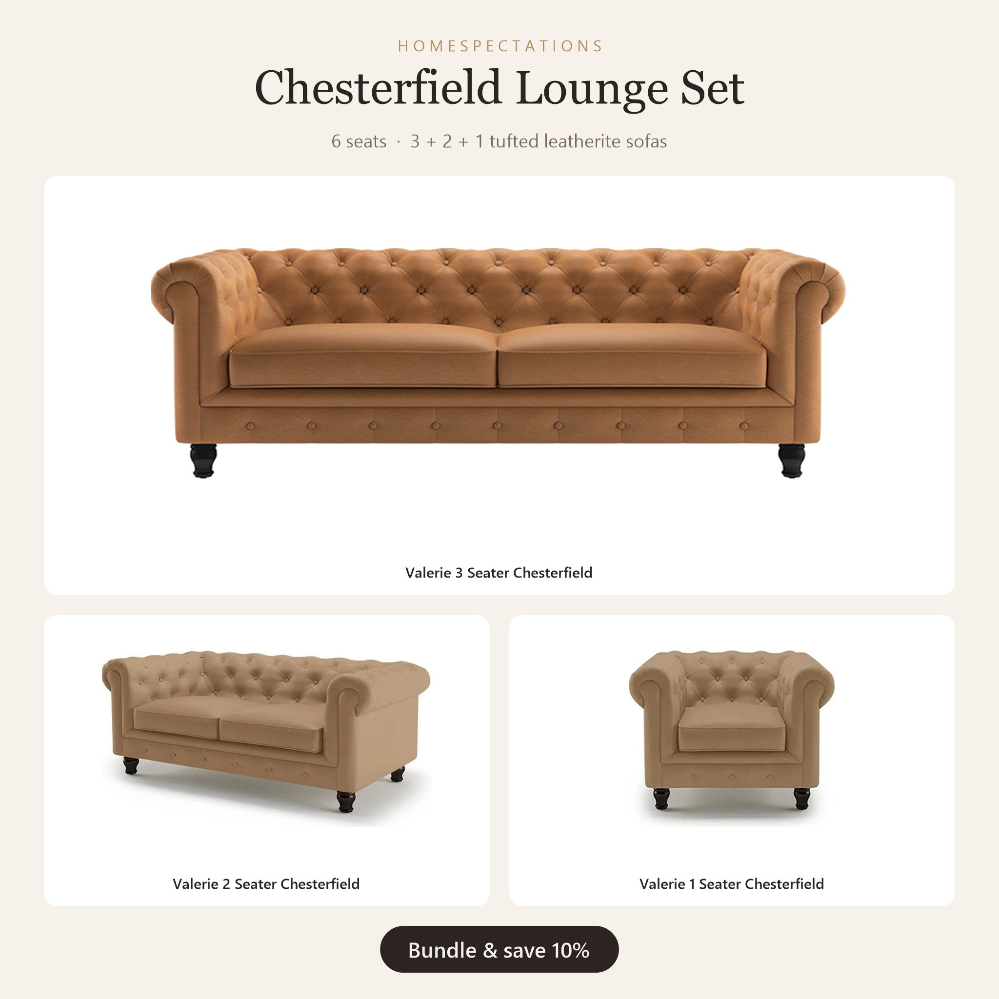 Chesterfield Lounge Set - Valerie 3+2+1 tufted sofas