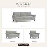Flavia Sofa Set 3+2+1 in light grey