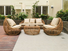 Nest rattan lounge set with sofa, two lounge chairs and coffee table