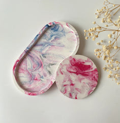 Set of 2 Marble Concrete Oval Tray and Coaster