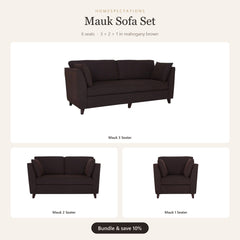 Mauk Sofa Set 3+2+1 in mahogany brown