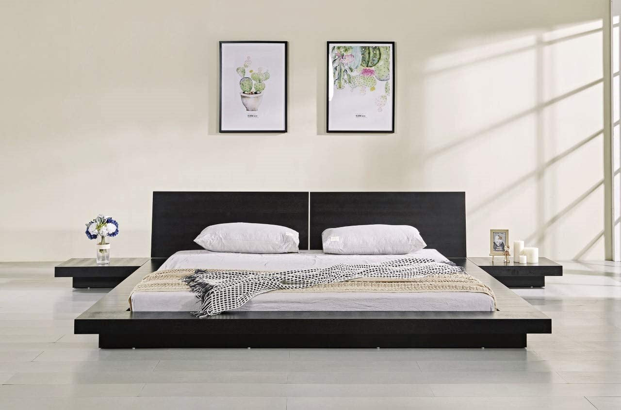 Brisk Double Bed with side Tables- Black Walnut