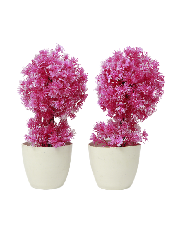 White pot planter-Pink puff 2 Piece