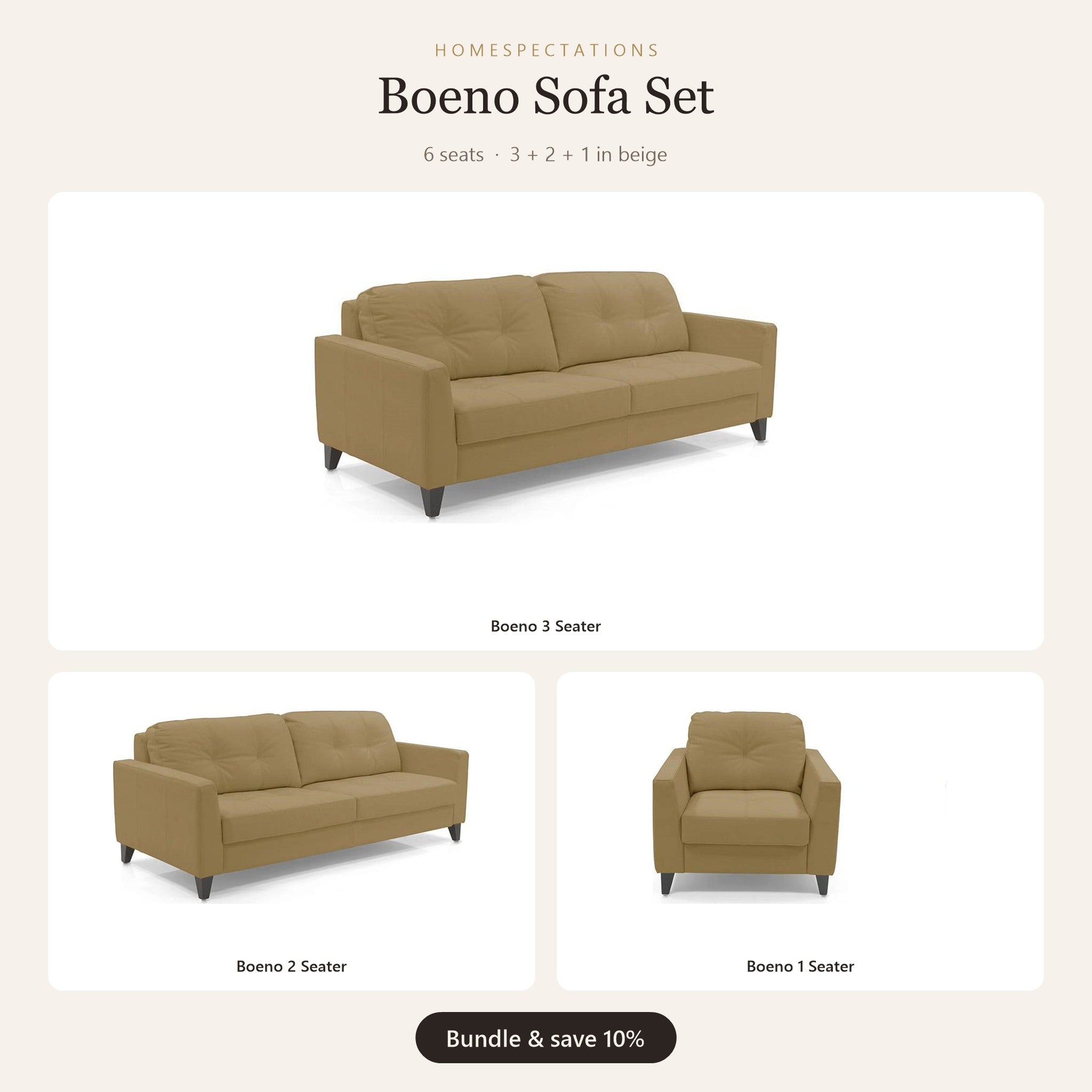 Boeno Sofa Set 3+2+1 in beige