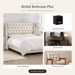 Bridal Bedroom Plus Bundle - Maia king bed, side tables, dresser and cane lounge chair