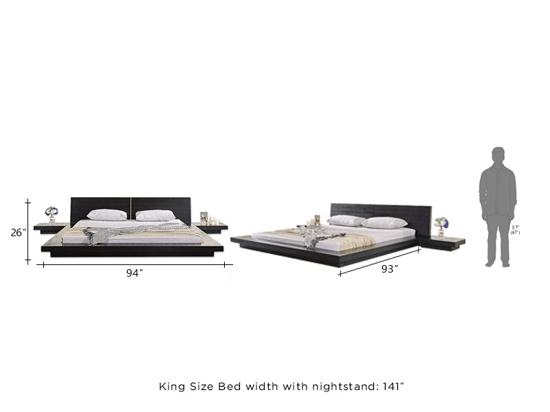 Brisk Double Bed with side Tables- Black Walnut