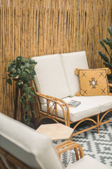 Riviera bentwood rattan loveseat with ivory cushions