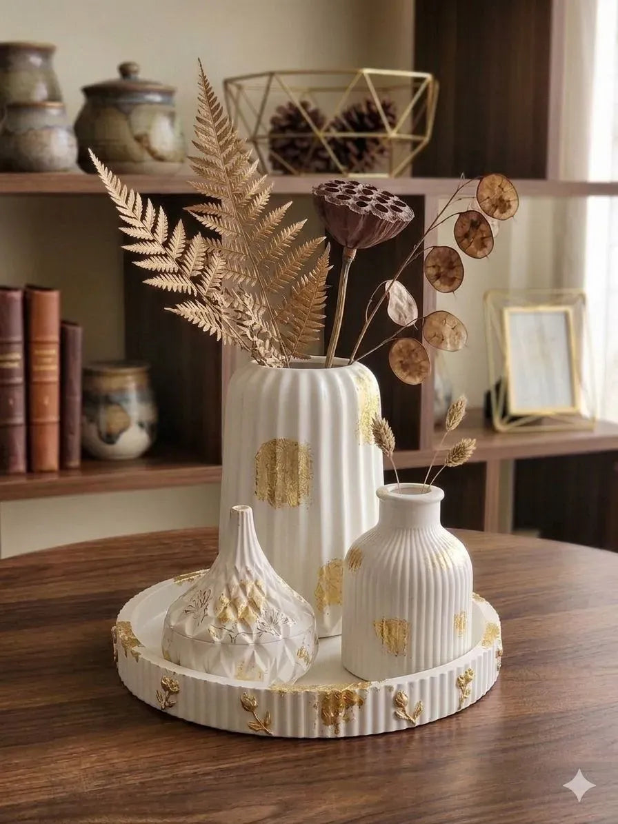 Marble & White Ribbed Home Decor Set