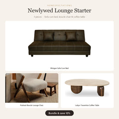 Newlywed Lounge Starter - sofa cum bed, boucle chair and coffee table