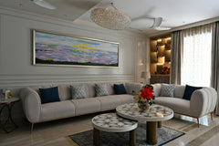 Crescent curved cloud sofa in cream, front view