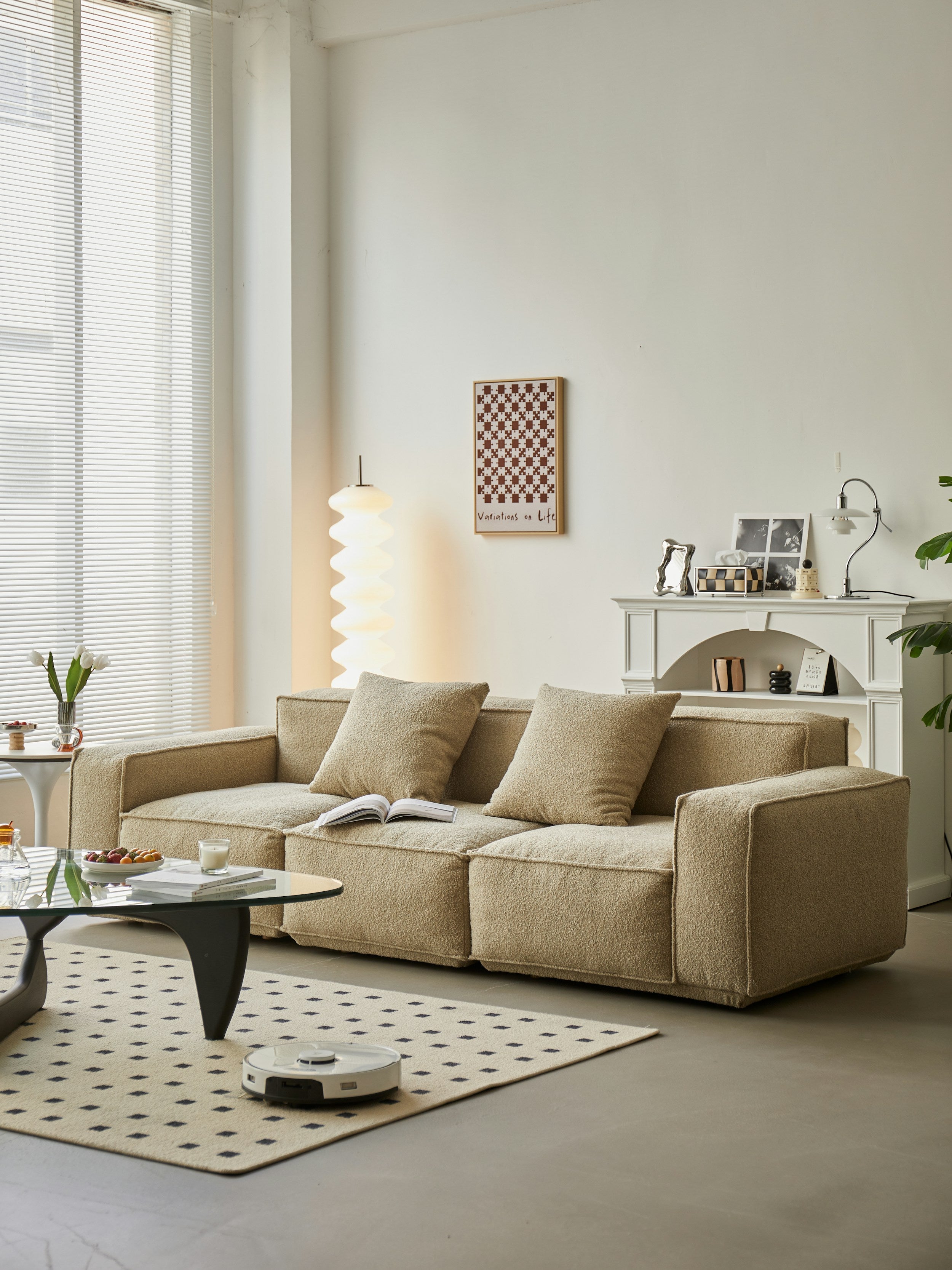 Drift modular cloud sofa with ottoman in cream
